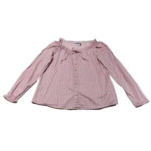 IZOD Blouse Womens Medium Floral Button Up Top Pink White Flower Princess Boho